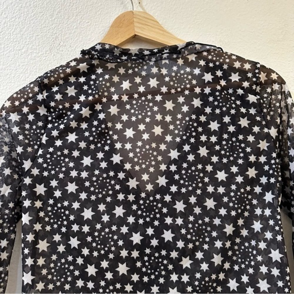 Free People Marne Star Print Sheer Mesh‎ Tie Front Coquette Blouse Top Size S - Picture 8 of 13